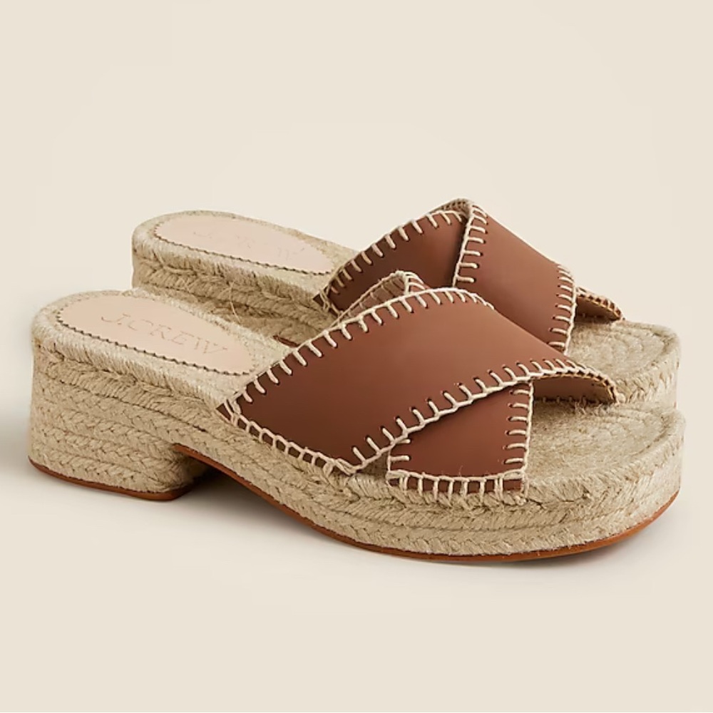 J. Crew Tan Leather Espadrille 9.5
